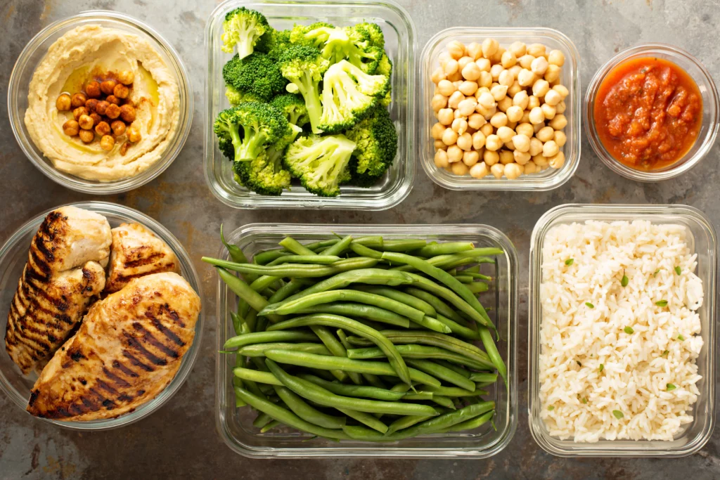 Meal prepped food in containers
